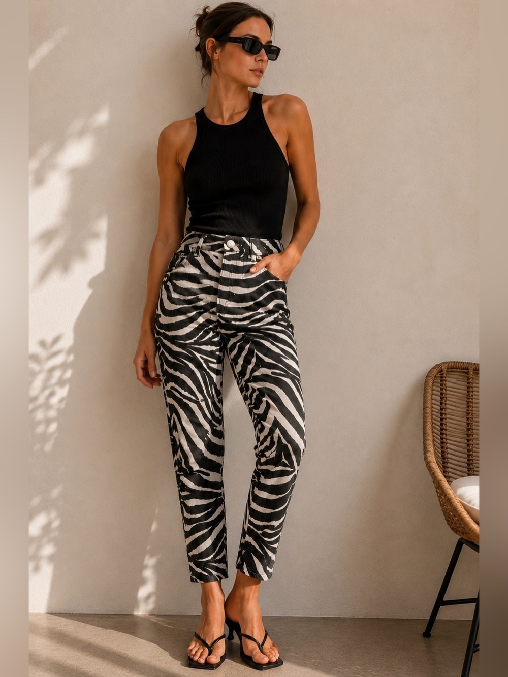H&M Zebra Print High Rise Skinny Jeans Size 8 Statement Pants